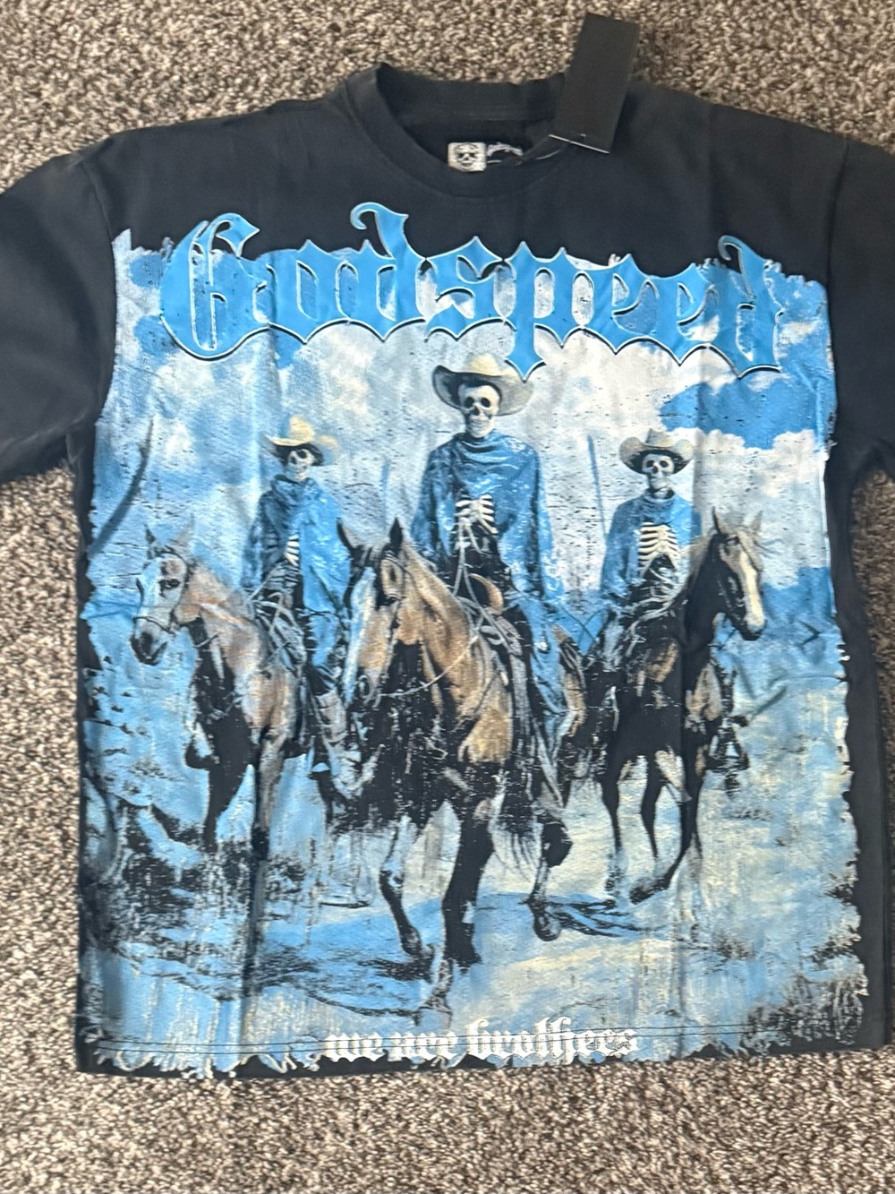 GoodSpeed Black Short-Sleeve Graphic Tee with Blue Skeleton Riders